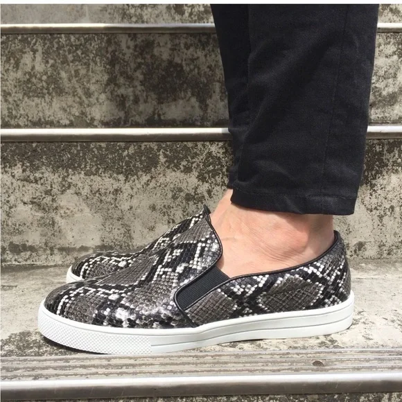Steven Madden. | Neutral Colour Snake Print Slip On Flat Shoes - Picture 3 of 15